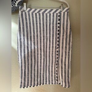 Banana Republic Navy and White Striped Pencil Skirt with Fringe